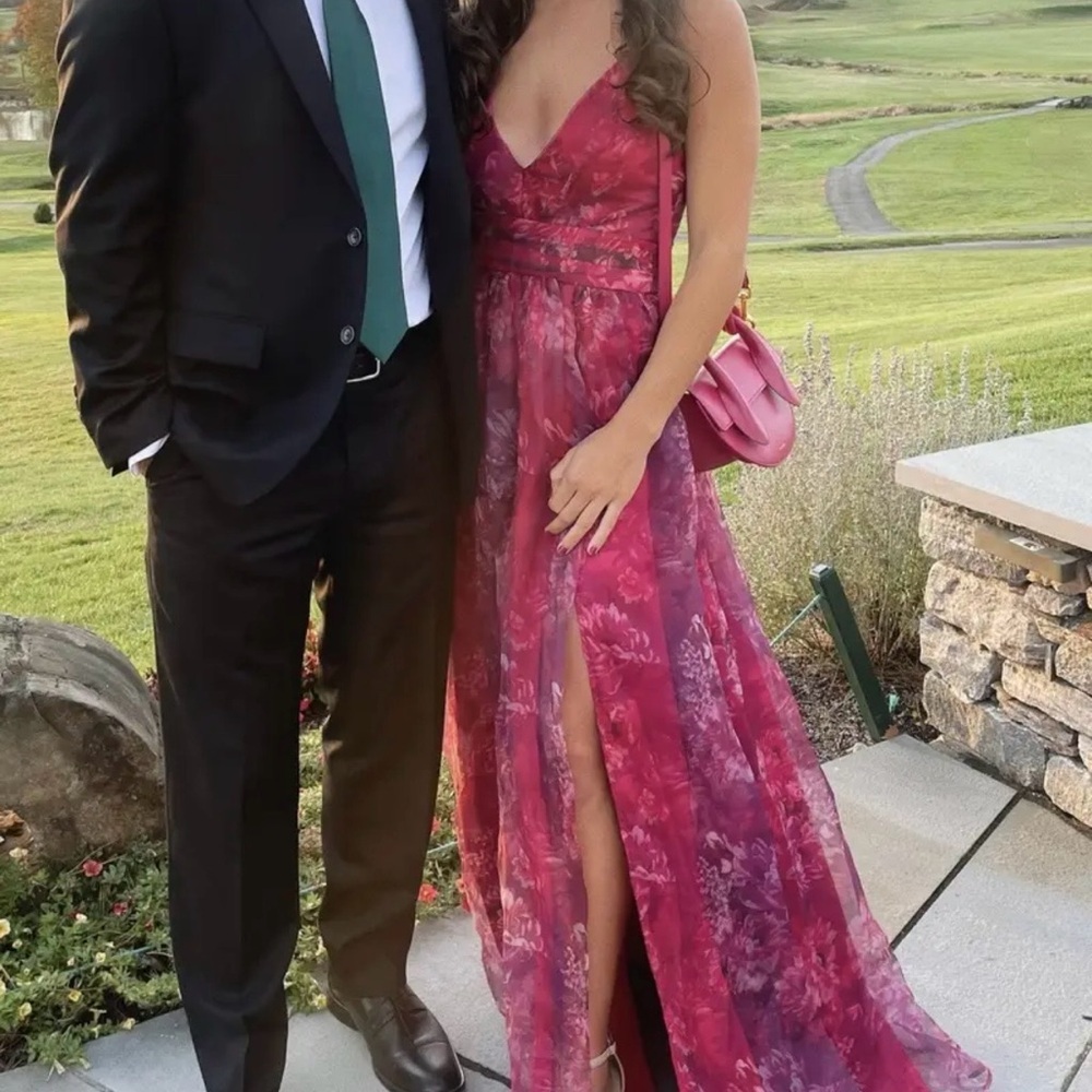Lulus Romance That Wows Magenta Floral Print Organza Maxi Dress. - Picture 5 of 14